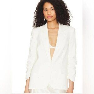 Generation Love Nadia Pearl Blazer Jacket Ruched Sleeves White Size XS NWT